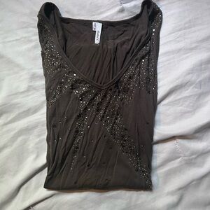 Studio Y Dark Brown Embellished Tank Top